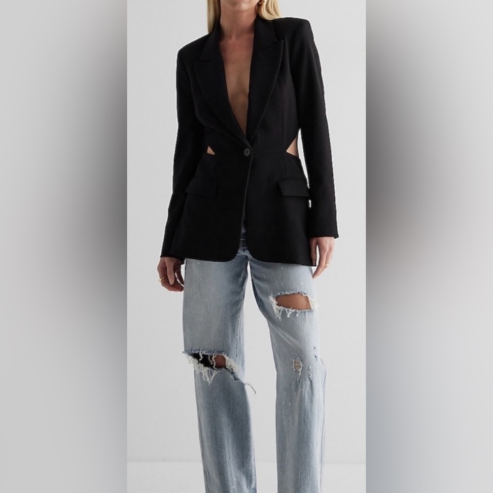 Express One Button Waist Cutout Blazer
